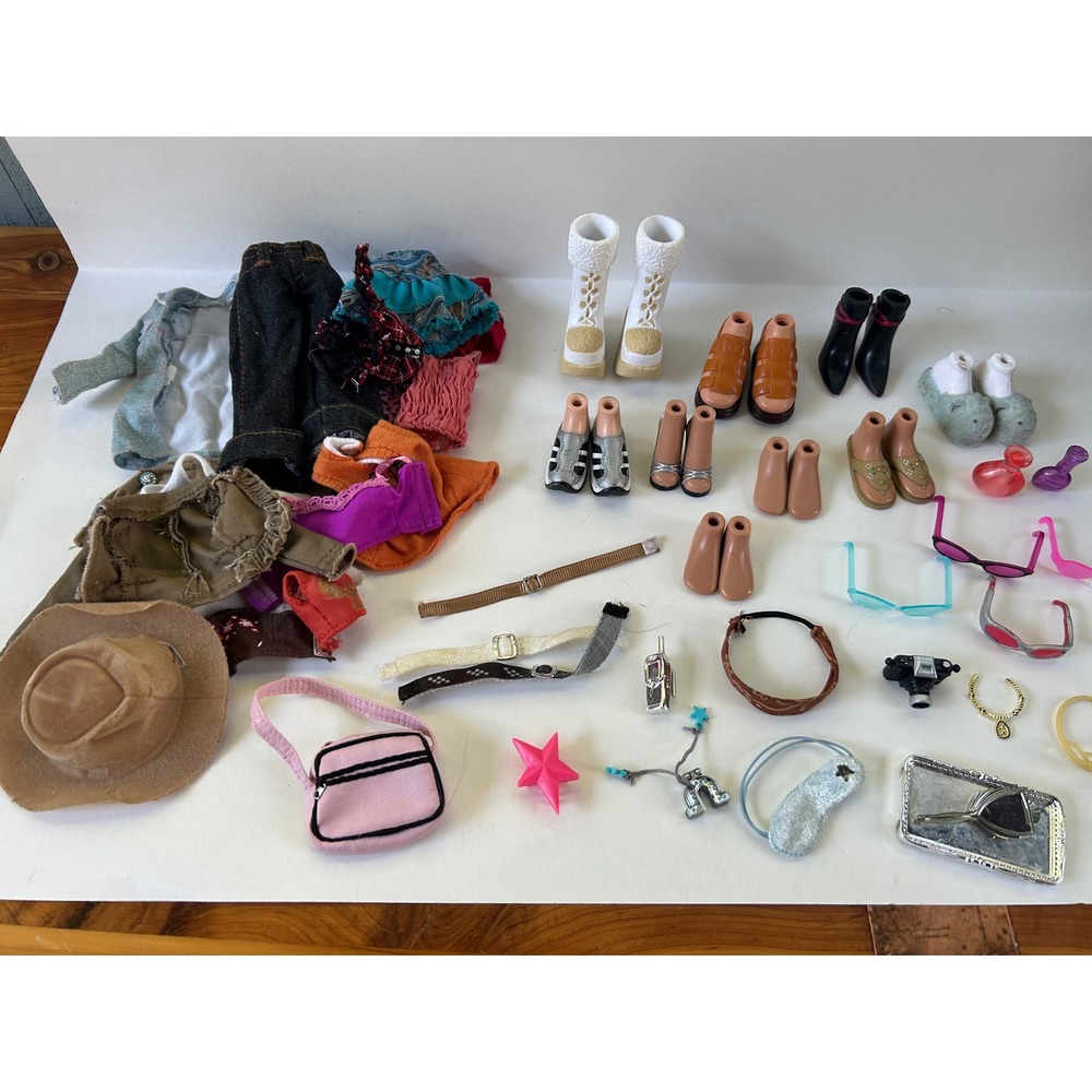Bratz Doll Clothes and Accessories Lot Shoes Boots Sunglasses Bags Hat Clothing